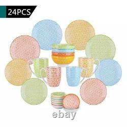 Vancasso Moroccan 24Pcs Moroccan Style Porcelain Ceramic Dinnerware Set Bowl