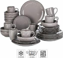 Vancasso Navia 32pcs Porcelain Grey Dinner Set Kitchen Side Plates Cereal Bowls