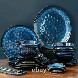 Vancasso Star Blue 23PCS Set Dinner Stoneware Dish Dessert Plates Cereal Bowls