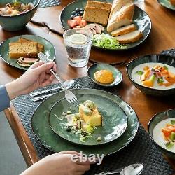 Vancasso Star Green 23PCS Set Dinner Stoneware Dish Dessert Plates Cereal Bowls