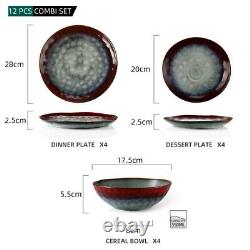 Vancasso Star Red 12PCS Set Dinner Stoneware Dish Dessert Plates Cereal Bowls