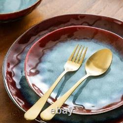 Vancasso Star Red 12PCS Set Dinner Stoneware Dish Dessert Plates Cereal Bowls