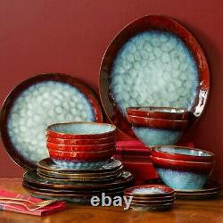 Vancasso Star Red 23PCS Set Dinner Stoneware Dish Dessert Plates Cereal Bowls
