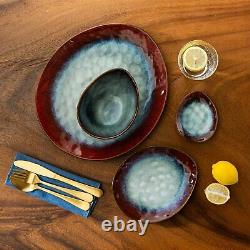 Vancasso Starry 22pcs Dinnerware Set Ceramic Kiln Glaze Plates Platter Bowl Red