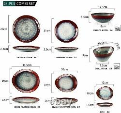 Vancasso Starry 23x Dinner Set Kiln Glaze Ceramic Plate Bowl Serving Platter Red