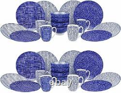 Vancasso TAKAKI 32 Piece Dinner Set Blue Crockery Dinnerware Dining Plates Bowls