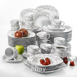 Veweet Serena 60PCS Ceramic Porcelain Dinner Set Plates Bowls Cups Tableware