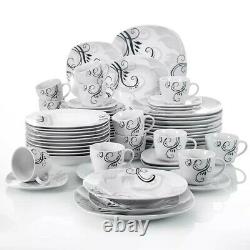 Veweet Zoey 60PCS Ceramic Porcelain Dinner Set Plates Bowls Cups Tableware Mugs