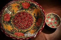 Vintage 90's Sandy Kreyer HUGE Porcelain Ceramic Floral Painted Serving Bowl Set