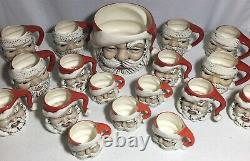 Vintage Christmas 1973 Ceramic Santa Claus Eggnog Punch Bowl 17 Mugs
