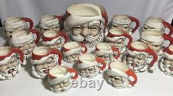 Vintage Christmas 1973 Ceramic Santa Claus Eggnog Punch Bowl 17 Mugs