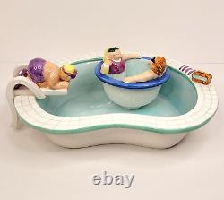 Vintage Lotus Swimming Pool Chip and Dip Bowl Ceramic Set Summer Dish 1995