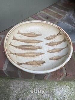 Vintage art pottery Fish Design Large serving BOWL kitchen cooking chef