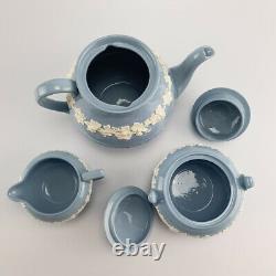 Wedgwood Queensware cream on lavender teapot, milk jug and sugar bowl
