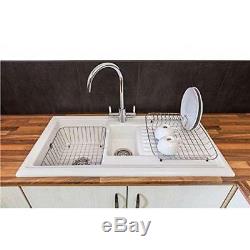 White Ceramic Bowl Stainless Steel Reversible Inset Kitchen Sink With Waste Kit