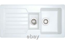 White Gloss Ceramic Rustic 1.5 Bowl Reversible Kitchen Sink 1000mm + Waste