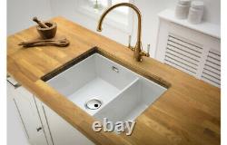 White Gloss Kitchen Sink 1.5B Bowl Ceramic Undermount Inset Sink Modern