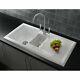 White High-Gloss Ceramic Kitchen Double Sink Large & Small Bowl Modern and Style