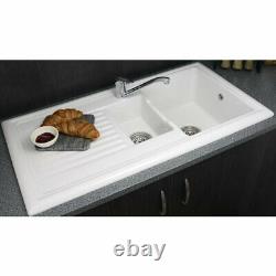 White High-Gloss Ceramic Kitchen Double Sink Large & Small Bowl Modern and Style