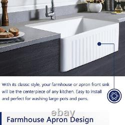 White Rectangle Ceramic Farmhouse Apron Kitchen Sink SIngle Bowl 30 L x 18 W