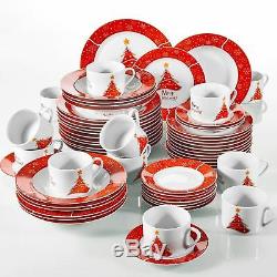 Xmas Christmas Tree Dinner Set Red Porcelain Ceramic Tableware Plates Bowls Gift